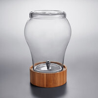Acopa 5 Gallon Curved Glass Beverage Dispenser with Glass Lid, Spigot, and Wood Base