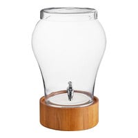 Acopa 5 Gallon Curved Glass Beverage Dispenser with Glass Lid, Spigot, and Wood Base