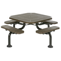 Wabash Valley SY125D Spyder 46 inch Octagonal Diamond Pattern Portable / Surface-Mount Plastisol Coated Steel Outdoor Umbrella Table With Attached Seats