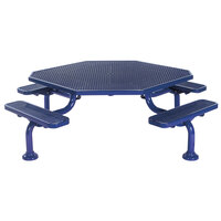 Wabash Valley SY126P Spyder 46 inch Octagonal ADA Accessible Perforated Portable / Surface-Mount Plastisol Coated Steel Outdoor Umbrella Table with Attached Seats