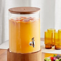 Acopa 3 Gallon Slim Glass Beverage Dispenser with Wood Lid