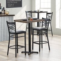 Lancaster Table & Seating 24 inch x 30 inch Bar Height Recycled Wood Butcher Block Table with 2 Cross Back Chairs - Espresso