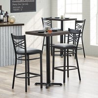 Lancaster Table & Seating 24 inch Square Bar Height Recycled Wood Butcher Block Table with 2 Cross Back Chairs - Espresso