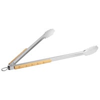 Outset® QV25 18" Stainless Steel Tongs with Grooved Bamboo Handles