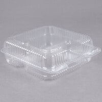 Durable Packaging PXT-933 Duralock 9 inch x 9 inch x 3 inch Three Compartment Clear Hinged Lid Plastic Container - 200/Case