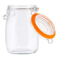 Tablecraft 10367 32 oz. Glass Jar with Lid and Bail and Trigger Closure
