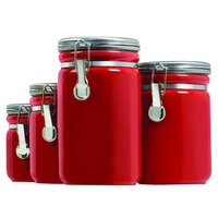 Anchor Hocking 03923RED Red 8 Piece Ceramic Canister Set with Stainless Steel Lids - 2/Set