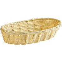 Vollrath 47204 9" x 3 1/2" x 2" Oblong Natural-Colored Plastic Rattan Basket - 12/Case