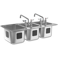 Waterloo 10 inch x 14 inch x 10 inch 18 Gauge Stainless Steel Three Compartment Drop-In Sink with 10 inch Swing Faucet