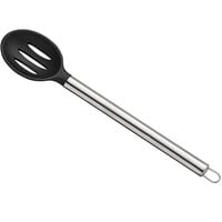 Tablecraft CW401 13 inch Slotted High Heat Black Silicone Spoon with Stainless Steel Handle
