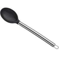 Tablecraft CW400 13 inch Solid High Heat Black Silicone Spoon with Stainless Steel Handle