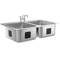 Waterloo 20 inch x 16 inch x 12 inch 18 Gauge Stainless Steel Two Compartment Drop-In Sink with 8 inch Swing Faucet