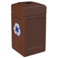 Commercial Zone 746337 Polytec 42 Gallon Brown Square Recycling Bin with Mixed Recycling Slot