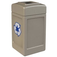 Commercial Zone 746302 Polytec 42 Gallon Beige Square Recycling Bin with Mixed Recycling Slot