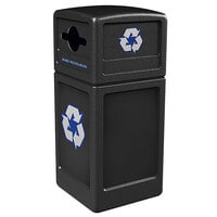 Commercial Zone 747301 Polytec 42 Gallon Black Square Recycling Container and Black Dome Lid with Mixed Recycling Slot