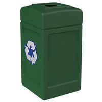 Commercial Zone 746353 Polytec 42 Gallon Forest Green Square Recycling Bin with Mixed Recycling Slot