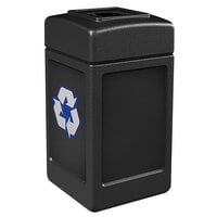 Commercial Zone 746301 Polytec 42 Gallon Black Square Recycling Bin with Mixed Recycling Slot