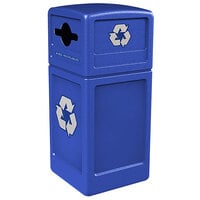 Commercial Zone 747304 Polytec 42 Gallon Blue Square Recycling Container and Blue Dome Lid with Mixed Recycling Slot