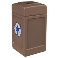 Commercial Zone 746363 Polytec 42 Gallon Nuthatch Brown Square Recycling Bin with Mixed Recycling Slot
