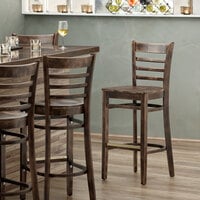 Lancaster Table & Seating Vintage Finish Ladder Back Bar Height Chair with Vintage Wood Seat - Detached Seat