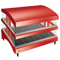 Hatco GR3SDS-33DCT Red Glo-Ray 33" Slanted Double Shelf Heated Glass Merchandising Warmer with Curved Top - 120V, 1747W