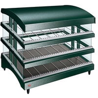Hatco GR3SDS-39TCT Green Glo-Ray 39 inch Slanted Triple Shelf Heated Glass Merchandising Warmer with Curved Top - 120/208-240V, 3310W