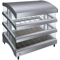Hatco GR3SDS-33TCT Gray Glo-Ray 33" Slanted Triple Shelf Heated Glass Merchandising Warmer with Curved Top - 120/208-240V, 2723W