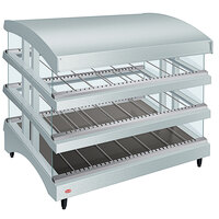 Hatco GR3SDS-39TCT White Glo-Ray 39" Slanted Triple Shelf Heated Glass Merchandising Warmer with Curved Top - 120/208-240V, 3310W