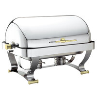 Walco 54120G Grandeur 8 Qt. Rectangle Stainless Steel Roll Top Chafer with Gold Feet and Handles