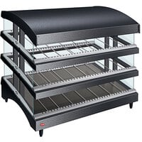 Hatco GR3SDS-39TCT Black Glo-Ray 39 inch Slanted Triple Shelf Heated Glass Merchandising Warmer with Curved Top - 120/208-240V, 3310W