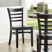 Lancaster Table & Seating Black Finish Wooden Ladder Back Chair with Black Wooden Seat - Detached Seat