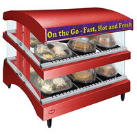 Hatco GR3SDS-27DCT Red Glo-Ray 27" Slanted Double Shelf Heated Glass Merchandising Warmer with Curved Top - 120V, 1340W