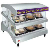 Hatco GR3SDS-27DCT White Glo-Ray 27" Slanted Double Shelf Heated Glass Merchandising Warmer with Curved Top - 120V, 1340W