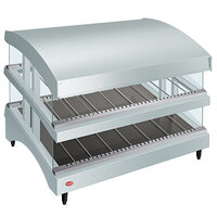 Hatco GR3SDS-33DCT White Glo-Ray 33" Slanted Double Shelf Heated Glass Merchandising Warmer with Curved Top - 120V, 1747W