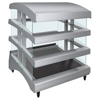 Hatco GR3SDS-27TCT Glossy Gray Glo-Ray 27" Slanted Triple Shelf Heated Glass Merchandising Warmer with Curved Top - 120/208-240V, 2095W
