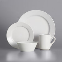 Acopa Bright White Wide Rim Rolled Edge Dinnerware Set with Service for 12 - 48/Pack