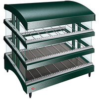 Hatco GR3SDS-33TCT Green Glo-Ray 33 inch Slanted Triple Shelf Heated Glass Merchandising Warmer with Curved Top - 120/208-240V, 2723W