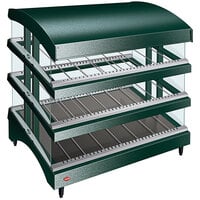 Hatco GR3SDS-33TCT Green Glo-Ray 33" Slanted Triple Shelf Heated Glass Merchandising Warmer with Curved Top - 120/208-240V, 2723W