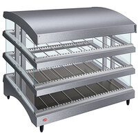 Hatco GR3SDS-39TCT Gray Glo-Ray 39" Slanted Triple Shelf Heated Glass Merchandising Warmer with Curved Top - 120/208-240V, 3310W
