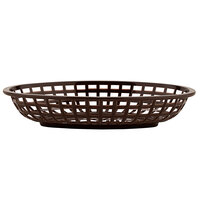 GET OB-938-BR 9 1/2 inch x 6 inch x 2 inch Oval Brown Plastic Fast Food Basket - 12/Pack