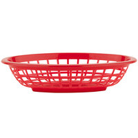 GET OB-734-R 8 inch x 5 1/2 inch x 2 inch Oval Red Plastic Fast Food Basket - 12/Pack