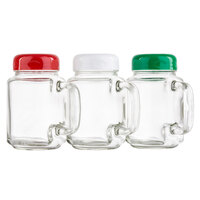 Tablecraft C280A-3 8 oz. Clear Glass Mason Jar Shaker with Assorted Color Plastic Top - 3/Pack