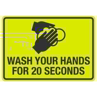 "Wash Your Hands For 20 Seconds" Engineer-Grade Reflective Black / Yellow Aluminum Sign with Symbol - 14" x 10"