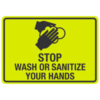 "Stop / Wash Or Sanitize Your Hands" Engineer Grade Reflective Black / Yellow Decal with Symbol