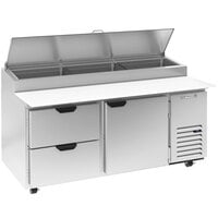 Beverage-Air DPD67HC-2-CL 67 inch 2 Drawer 1 Door Clear Lid Refrigerated Pizza Prep Table
