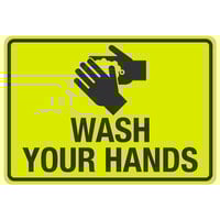 "Wash Your Hands" Engineer-Grade Reflective Black / Yellow Decal with Symbol - 10" x 7"