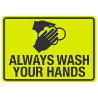 "Always Wash Your Hands" Engineer Grade Reflective Black / Yellow Aluminum Sign with Symbol