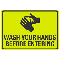 "Wash Your Hands Before Entering" Engineer-Grade Reflective Black / Yellow Aluminum Sign with Symbol - 14" x 10"