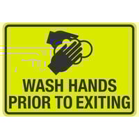 "Wash Hands Prior To Exiting" Engineer-Grade Reflective Black / Yellow Aluminum Sign with Symbol - 10" x 7"