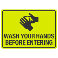 "Wash Your Hands Before Entering" Engineer Grade Reflective Black / Yellow Aluminum Sign with Symbol